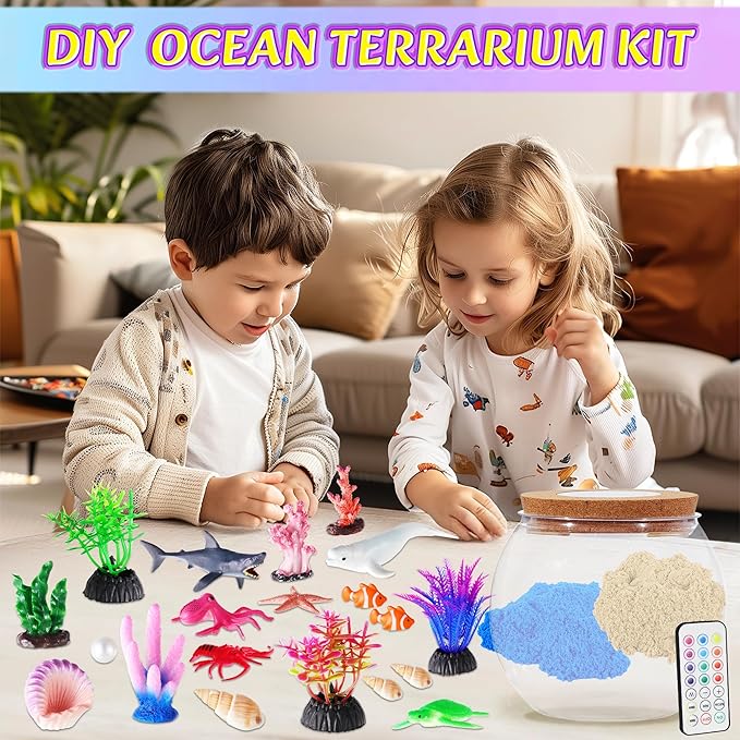 Hannstar Ocean Light Up Terrarium Kit for Kids - Sea Animal Toys with LED Night Light Ocean Animal Birthday Gift for Boys & Girls Ages 4 5 6 7 8-12, Kids Arts & Crafts Kit Easter Ideal Gifts