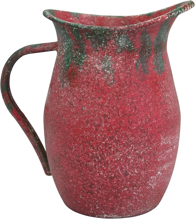 Vintage Country Metal Flower Vase Farmhouse Decorative Milk Can Pot Rustic Pitcher Jug for Home Kitchen Cabinets Table Centerpiece Decor Gifts Retro Red