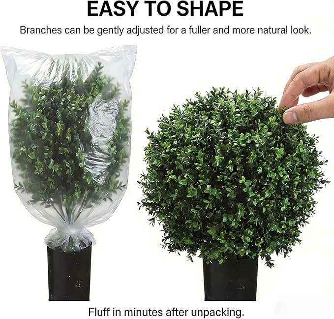 Artificial Boxwood Topiary Trees, 24 Inch Faux Plants for Front Door Porch Decor, 2 Pack UV Resistant Fake Greenery in Pots for Patio Entryway Indoor Outdoor