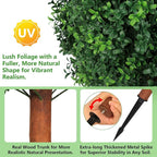 Artificial Boxwood Ball Bush for Outdoors 26 inch Set of 2 UV Resistant Faux Boxwood Ball Trees with Ground Spikes, Fake Boxwood Shrubs for Garden Patio Front Door Balcony
