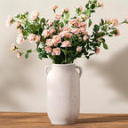 Large Flower Vase Home Decor - 12 inch Tall Ceramic Farmhouse White Rustic Table Vases with Handle Living Room Decoration Decorative Modern for Fireplace Kitchen