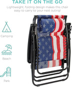 Best Choice Products Folding Zero Gravity Outdoor Recliner Patio Lounge Chair w/Adjustable Canopy Shade, Headrest, Side Accessory Tray, Textilene Mesh - American Flag