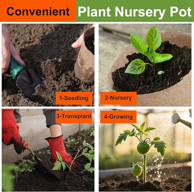 132 Pack Organic Peat Pots, 3.15 Inch Plant Starter Round Nursery Pot with Drainage Holes, Seedling Nursery Box, Seed Starting Tray, Bulk Garden Germination Paper Pulp Container with 132 Plant Labels
