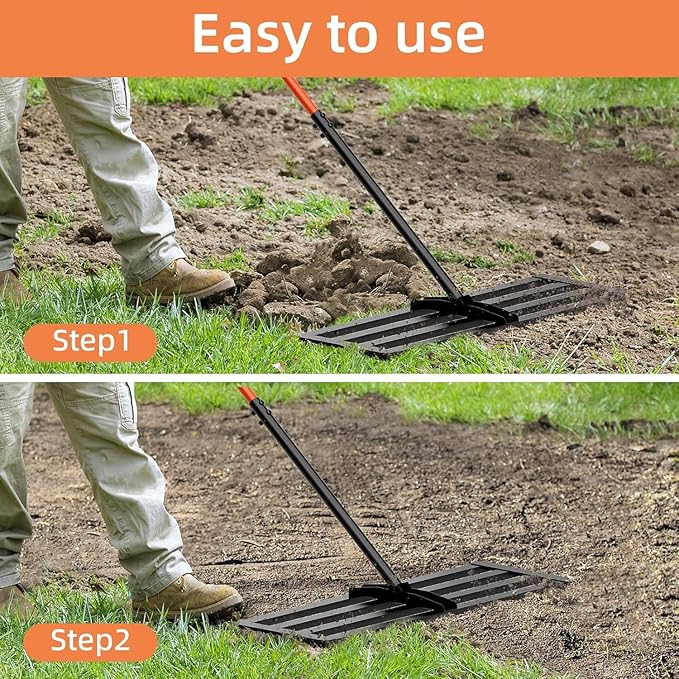 Lawn Leveling Rake 30"x10", Heavy-Duty Stainless Steel Yard Leveling Rake, Professional Soil Leveling Tool for Pastures, Golf Lawns, Gardens, Yards (Black)