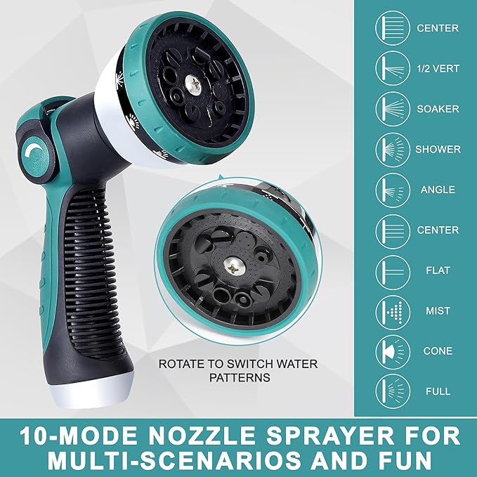 25FT Garden Hose, 304 Stainless Steel Water Hose, Flexible with a 10-Mode Nozzle Sprayer, No Kink, Lightweight, Puncture Proof, Ideal for Indoor & Outdoor Light Use, 5/8'' Outside Diameter