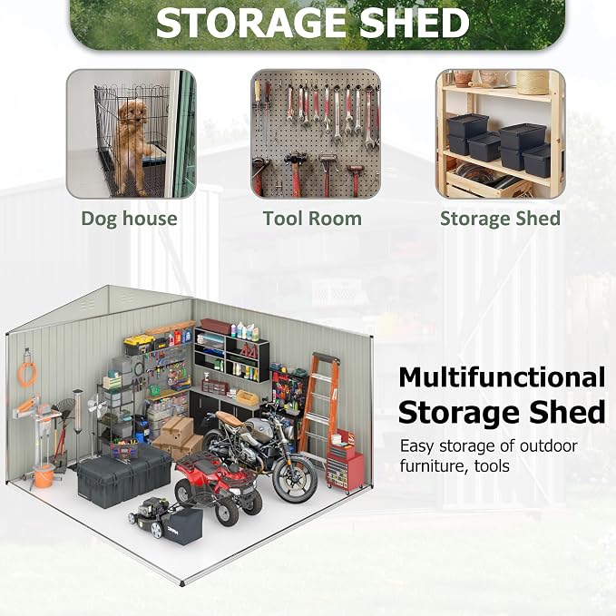 Polar Aurora Outdoor Storage Shed, Metal Garden Shed with Updated Frame Structure, Tool Sheds for Backyard Garden Patio Lawn (White, 6x8 FT)