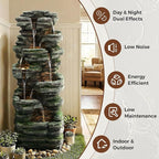 46" H Outdoor Water Fountain, 7-Tiers Cascading Rock Waterfall Fountain with 6 Warm LED Lights, Large Water Feature for Outdoor Indoor, Garden Water Fountain for Patio, Yark, Deck, Porch, Home Decor