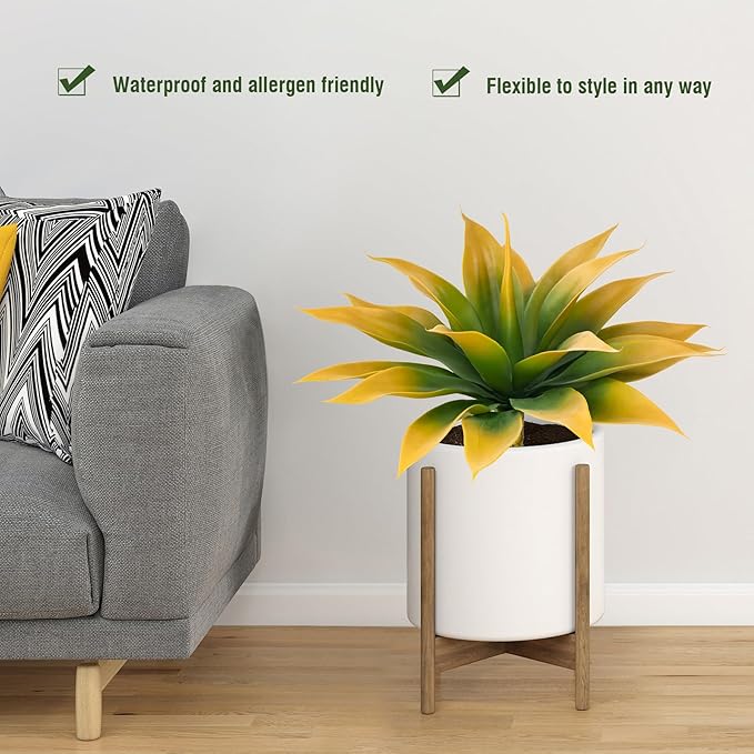 Ttranewsoo Artificial Agave Plants,Large UV Resistant Fake Agave Planters for Indoor and Outdoor Decorating Tropical Plant Succulents Greenery Indoor Decor (2Pack,18" Yellow)