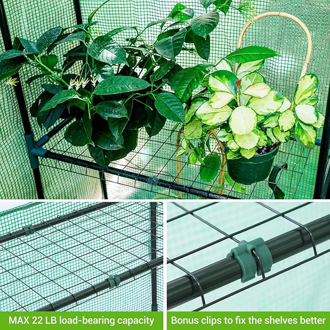 Ohuhu Greenhouse for Outdoors with Screen Windows, 57 x 57 x 76'' Walk in Plant Greenhouses Heavy Duty with Durable PE Cover, 3 Tiers 12 Shelves Stands Plastic Portable Green House with Shelf Clips