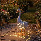 Lavezee Porch Goose Statue Lawn Goose Outdoor, Metal Garden Goose with Solar Light for Lawn Yard Backyard, Front Porch Goose for Garden Decoration