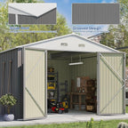 Patiowell 10x10 FT Storage Shed, Outdoor Metal Sheds with Lockable Door and Sloping Roof, Waterproof Outside Large Garden Tool Shed with Breathable Vents for Patio Lawn Backyard, Gray