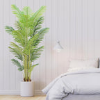 7FT Artificial Palm Tree Indoor with White Pot, Realistic Leaves, 18 Trunks Adjustable Branches, Tall Faux Fake Palm Plant, Ideal for Living Room Bedroom Office Home Interior Aesthetic Decor