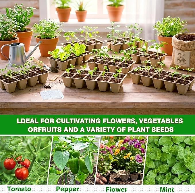 120 Cells Seed Starter Tray, 12 Pack Germination Peat Pots with 100 Labels, Plant Starter Kit for Seedlings