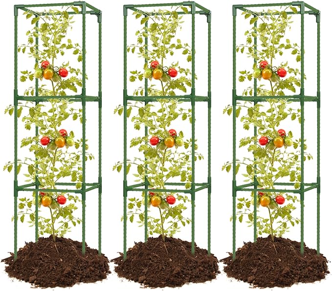 joyhalo 3 Pack Tomato Cage for Garden, 47 Inch Heavy-Duty Tomato Trellis, Height Adjustable Garden Trellis for Climbing Plants Vegetables Flowers Cucumber Peony