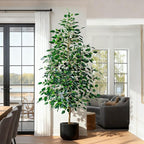 Bailikang 7FT Artificial Ficus Trees Indoor Faux Trees Indoor Fake Floor Plants Tall Artificial Tree with White Pot Faux Tree Fake Indoor Tree Silk Plants Artificial Trees for Home Decor Indoor