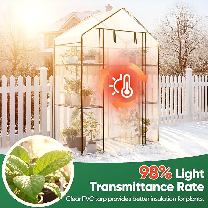 Quictent Essential Walk-in Greenhouse for Outdoors, 56x29x77 inch Portable 3-Tier 4-Shelf Garden Hot House Kit with Plastic Cover for Winter Seed Starting Plant Protection Backyard Patio, Clear