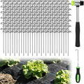 6 Inch Landscape Staples with Hook & Hammer - 200pcs Circle Top Weed Barrier Stakes Kit, 9 Gauge Galvanized Rust-Resistant Garden Fabric Pins, for SOD, Garden Edging, Install & Remove Tools Included