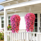 ATTGREAT Artificial Bougainvillea for Outdoors Faux Plants UV Resistant Flowers Fake Plastic Plants Realistic Silk Flowers for Porch Planter Garden Hanging Decoration, 2Pcs(Purple Red & Rose Red)