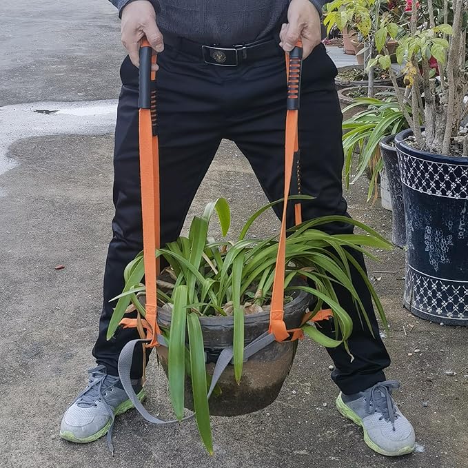 Garden Flower Pots Pot Moving Strap,with Handle,Landscaping Lifting Straps, Move Heavy Flower Pots, Planters, Trees, Rocks,Pot Tool,Up to 200 lbs,Gray Orange,Middle and Small