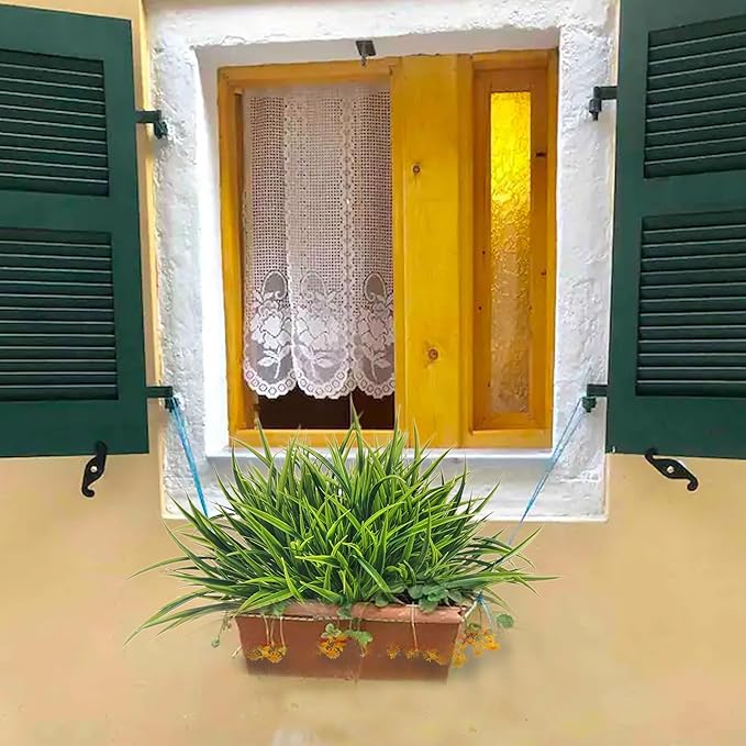 12 Bundles Artificial Outdoor Plants UV Resistant Fake Grass Plants Faux Plastic Greenery Shrubs for Home Garden Pathway Window Box Front Porch Spring Summer Decor, Green