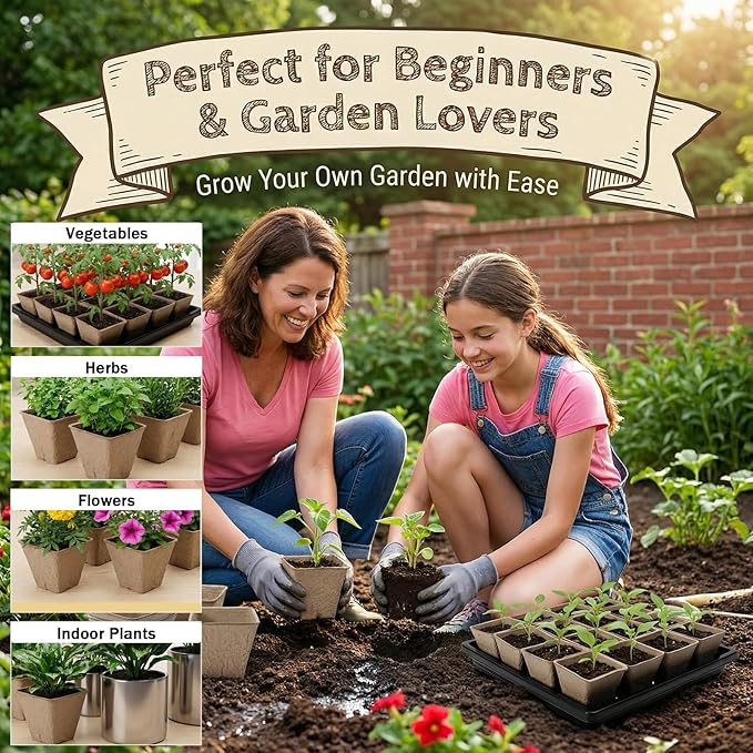 NNG 5PCS Seed Starter Tray with 90PCS Square Seed Peat Pots,Seed Starter Kit with Germination Trays Seedling Pots for Seedling Propagation and Plant Growing