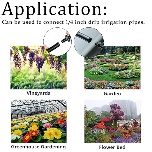 340PCS 1/4" Drip Irrigation Kit Barbed Connectors, Straight Barb, Tee, Single Barb, End Plug, Elbow, 4 Way Coupling Irrigation Fittings for Garden Lawn Flower Pot