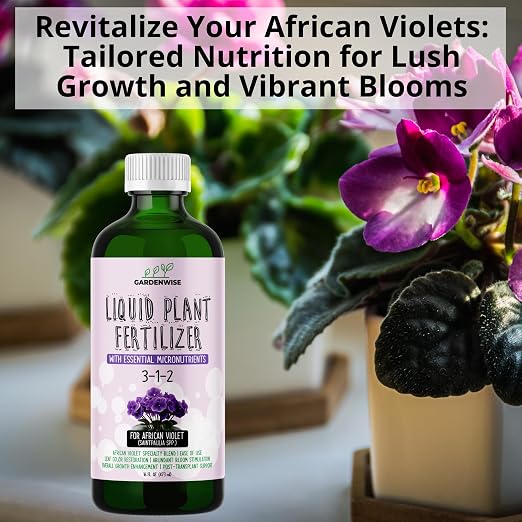 GARDENWISE 3-1-2 African Violet Fertilizer for Indoor Plants: Liquid Fertilizer with Essential Micronutrients Drops - Plant Food for African Violets (32 OZ)