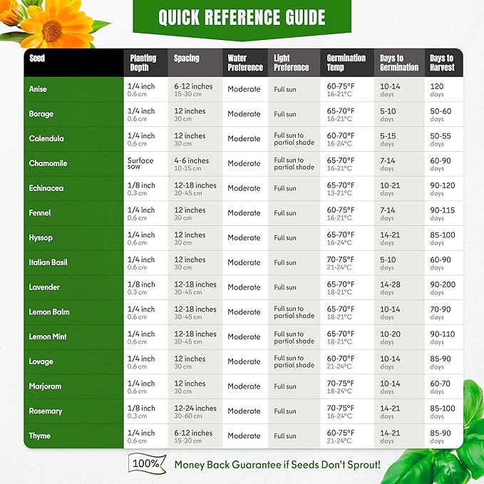 Medicinal Herb Seeds Variety Pack – Calendula, Echinacea, Lemon Balm, Hyssop & Lovage – 15 Varieties, 2950+ Non-GMO Heirloom Seeds, Indoor & Outdoor Growing