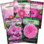 Sow Right Seeds - Collection of Pink Flower Seeds for Planting - Non-GMO Heirloom Packets with Instructions - Wonderful Rosy Blooms to Attract Pollinators - Cut and Come Again - Rare Varieties