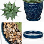 Briful Artificial Succulent Plant in Navy Blue Ceramic Planter with Saucer, Small Fake Agave Plant, Faux Plant Indoor for Desk, Bathroom, Shelf, Office, Farmhouse Home Decor, 9 Inch