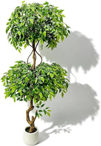 7FT Artificial Ficus Tree with White Planter, Lush Faux Ficus Tree with Adjustable Branches, Realistic Indoor Trees Artificial for Home Living Room Office Porch Garden Decor