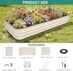 5 in 1Galvanized Raised Garden Bed - 8x3x1ft Modular Garden Planter Bed Outdoor | Steel Raised Bed Kit with Bracing Rods, Gloves for Gardening Vegetables Fruits and Flowers (White)