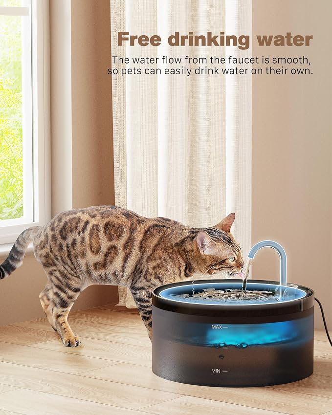 Cat Water Fountain: 108oz/3.2L Cat Fountain Super Silent Pet Water Fountain | Water Fountains for Cats Indoor - Faucet Cat Fountain- Suitable for Cats and Dogs - With 6 Filters & 3 Sponges
