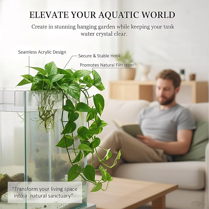 2 Pack Hanging Aquarium Plant Holder – 7-Hole Fish Tank Plant Pot for Pothos & Aquatic Plants, Floating Plant Corral, Aquascape Decor, Rim Plant Holder (Transparent)