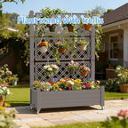 Mobile Elevated Planter Box with Trellis 3-Tier Lattice Trellis Planter with Rolling Wheels Outdoor Raised Garden Bed for Climbing Plants Vegetables and Flowers