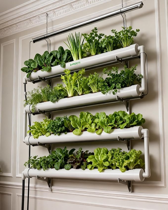 NFT Hydroponics Growing System，36 Pods Wall-Mounted Indoor Garden，Full Spectrum Grow Lights and Powerful Water Recycling System，Opaque PVC-U Hydroponic Pipes，Suitable for Leafy Greens