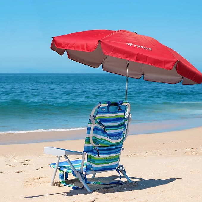 AMMSUN XL Chair Umbrella with Universal Clamp Adjustable 47 inches and 360-degree Swivel UPF 50+, Portable Clamp on Camping or Beach Chair, Stroller, Wheelchair, Golf cart, Red, Large-sized