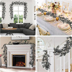 RECUTMS Artificial Hanging Willow Leaves Vine Twigs 2Pcs 5.7Ft Halloween Black Leave Garland Fake Silk Willow leaf Ivy Faux Greenery Plant for Indoor Outdoor Jungle Birthday Fall Christmas Party Decor