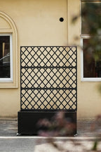 IDEAHOUSE Steel Raised Garden Bed w/Trellis & Privacy Screen - 71x46x16 in Planter Box w/Lockable Casters, Drainage Holes for Vines, Vegetables on Patio, Deck, Yard, Black