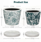 Set of 2 Ceramic Blue and White Plant Pots with Drainage Hole and Saucers, Vintage Farmhouse Accent Planters for Indoor Plants, Round Flower Pots Rustic Succulent Pot Terracotta Tubs 5.7/4.7 Inch