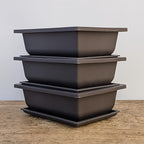 Bonsai Outlet Training Pots with Humidity Trays - Built in Mesh, Brown 8-Inch Large Planters + Made from Durable Shatter Proof Poly-Resin, Set of 3 Pot Set