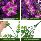 Artificial Flowers for Outdoors Fake Plants Outside Decoration, 20 Bundles Silk Petunia with Eucalyptus UV Resistant Realistic Faux Flowers for Outdoor Planters Garden Balcony Yard Porch Patio, Mix