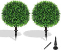 Grooy Artificial Topiary Tree with Eucalyptus, Set of 2 Artificial Shrub Bushes with Ground Spike, Fake Evergreen Tree for Porch, Artificial Plants for Outdoor Planters Indoor UV Resistant