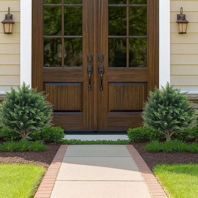 PATIO CHOICE Topiary Trees Artificial Outdoor Cedar Ball Trees with Ground Spike Set of 2 22" Fake Outdoor Plants Faux Bushes and Shrubs Decorations for Outdoor Indoor Front Porch Garden