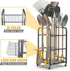 Ultrawall Garden Tool Organizer Stand, Yard Tool Storage Rack with Lockable Wheels, Garage Tool Storage for Rake, Brooms, Indoor & Outdoor Use