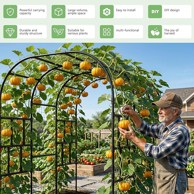 DoCred Garden Arch Trellis, 87in H x 118in L Large Garden Arbor Trellis for Climbing Plants Outdoor Plant Support for Cucumber Grape Vine,Tall Metal Gardens Archway for Lawn Party Ceremony