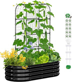 SUNYRISY Galvanized Raised Garden Bed with 71in Arch Trellis for Climbing Plants, Outdoor Planter Box with Climbing Net for Gardening Flowers Vegetables Fruits Herbs, Black