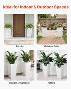VEVOR 26 Inch Tall Planter Set of 2, Outdoor Large Tall Planters for Outdoor Indoor Plants, White Tapered Planter for Front Porch, Patio, Garden, Plant Container Flower Pots with Built-in Drainage