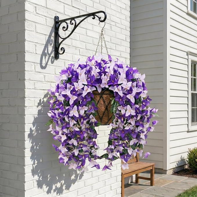 Artificial Flowers for Outdoors Fake Purple Bougainvillea Hanging Flower Decoration, 2Pcs Realistic Faux Silk Plants Long Trailing Vines, Spring Decor for Porch Patio Balcony Planter Yard