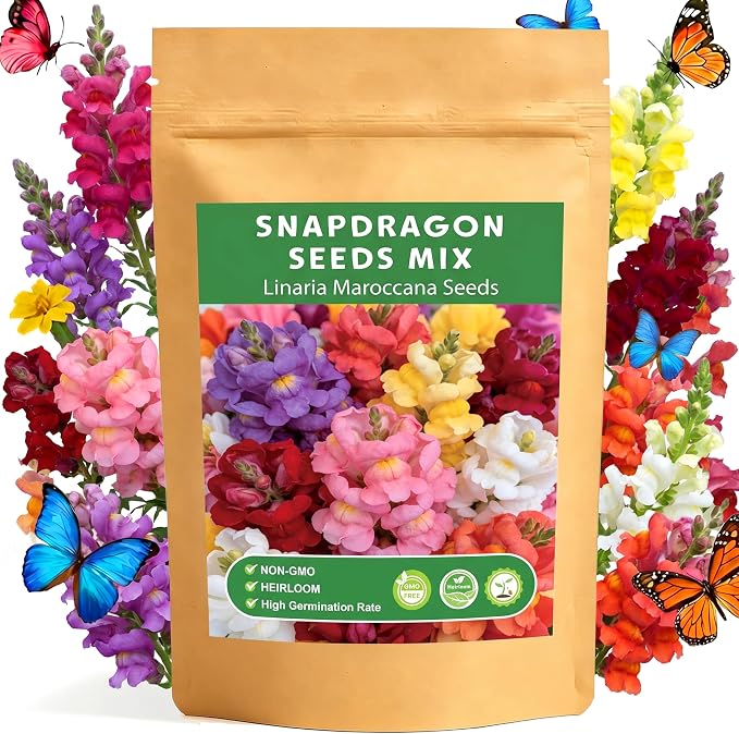 LUOJIBIE Snapdragon Seeds, 50,000+ Tetra Mix Snapdragon Seeds for Planting (Antirrhinum Majus) Fairy Bouquet Blend, Non-GMO Heirloom Annual Flower Garden Seeds Bulk for Outdoor & Indoor